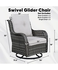 Gymojoy ArcLine Wicker Swivel Glider Outdoor Rocking Chair with CushionGuard Olefin Cushion and Side Table (3-Piece