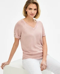 Jm Collection Women's Metallic Roll-Cuff Sweater, Macy's Exclusive