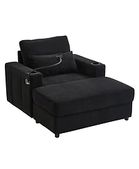 Streamdale Furniture Modern Armchair Chaise Lounge Sofa with Ottoman, Usb Ports & Cup Holders - Black