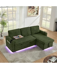 Streamdale Furniture + Sofa Bed + Chenille + Pull-Out w/ Table, Led, Usb & Cup Holders