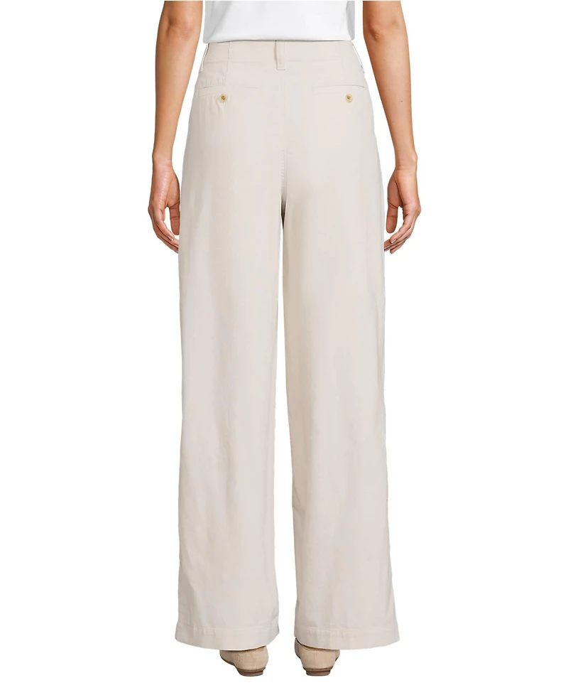 Lands' End Women's Corduroy High Rise Wide Leg Top Stitch Trousers