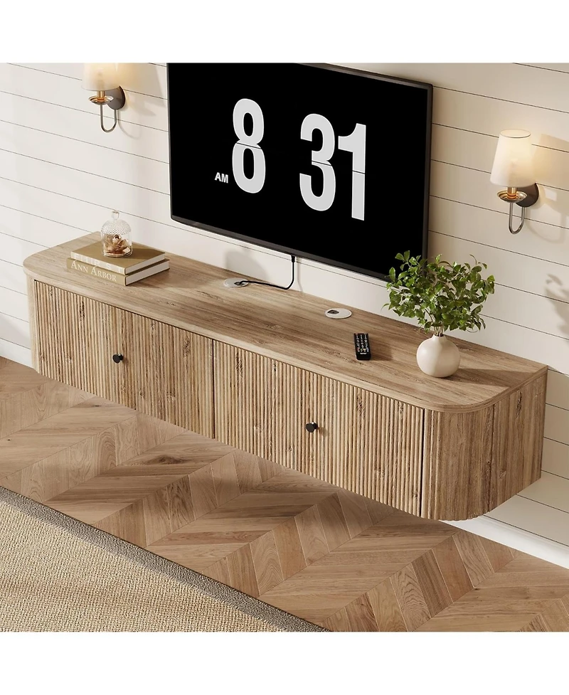 Tribesigns Floating Tv Stand Wall Mounted, with 2 Fluted Drawers