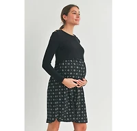 Hello Miz Women's Long Sleeve Empire Waist Maternity Nursing Dress