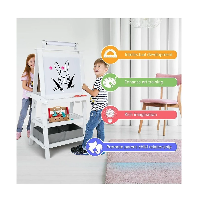 Kinder King Art Easel for Kids, 3 in 1 Toddler Easel w/Whiteboard, Chalkboard & Paper Roll