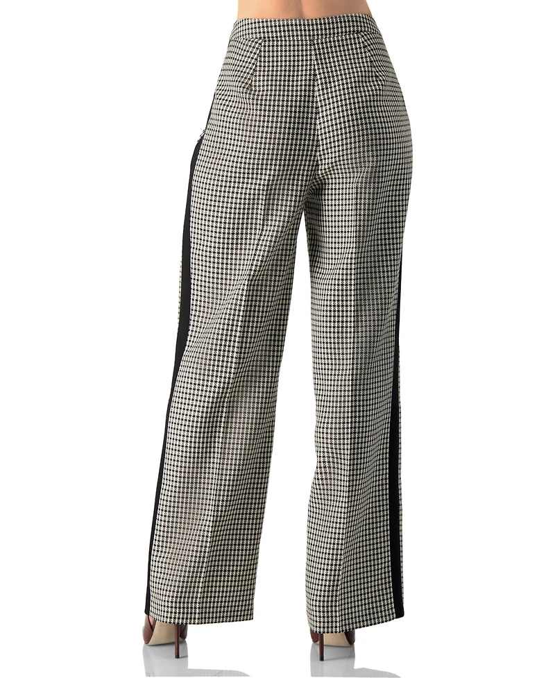Ivonne Women's Checkered Wide-Leg Trousers With Side Stripe