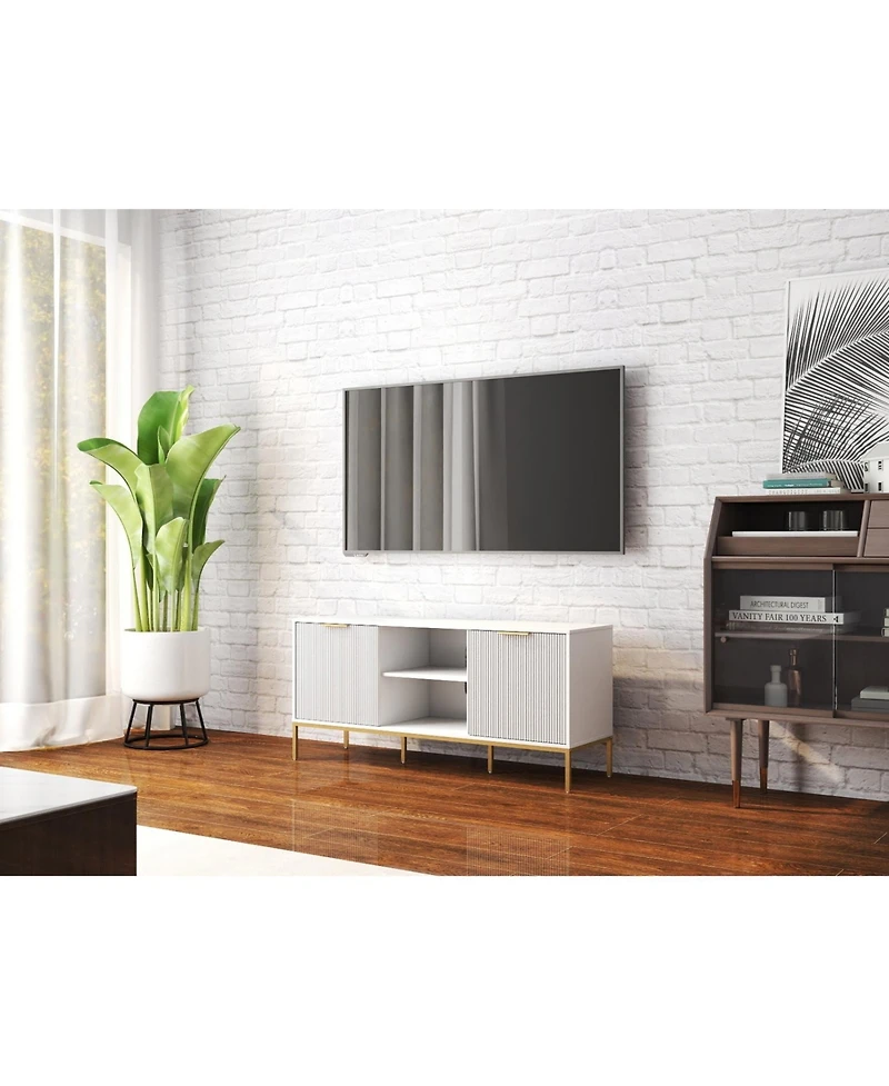 Streamdale Furniture Wave-Door Tv Stand with Open & Adjustable Shelves