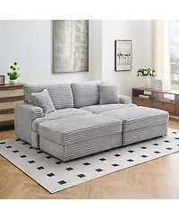 Streamdale Furniture + Sofa + Grey Corduroy + Storage Legs & 4 Pillows