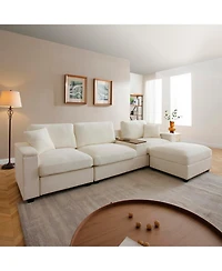 Streamdale Furniture Oversized L-Shaped Sectional Sofa with Drop Down Table & Storage Ottoman