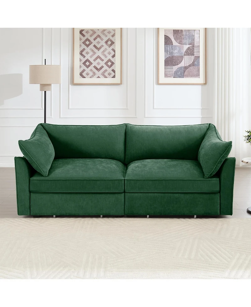 Streamdale Furniture Green Chenille 2-Seater Sofa with Pull-Out Storage