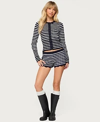 Edikted Women's Soren Contrast Striped Knit Cardigan