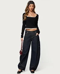 Edikted Women's Ksenia Contrast Layered Square Neck Top