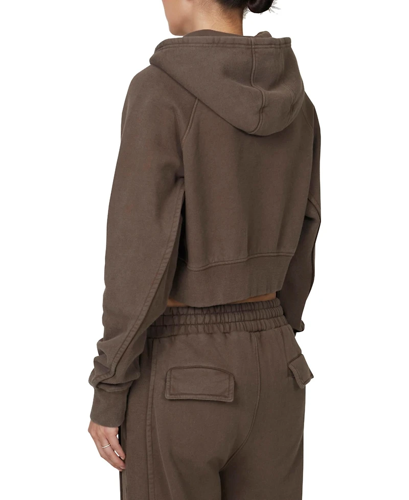 Good For Nothing Women's Ribbed Emblem Crop Zip Hoodie