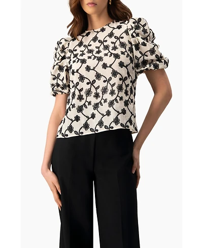Ivonne Women's Embroidered Puff-Sleeve Blouse