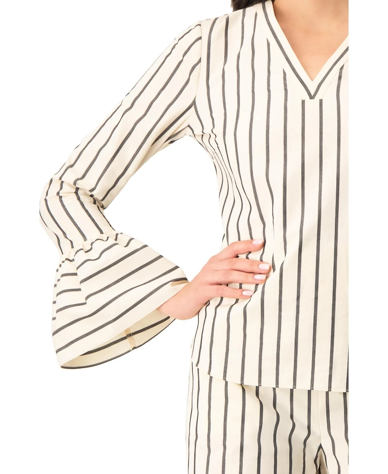Ivonne Women's Striped V-Neck Oversized Shirt