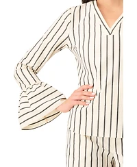 Ivonne Women's Striped V-Neck Oversized Shirt
