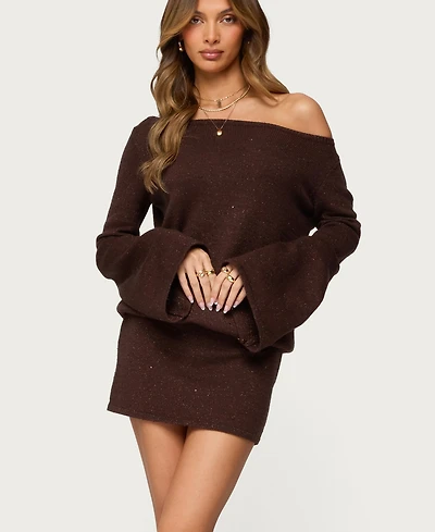 Edikted Women's Off Shoulder Sequin Knit Mini Dress