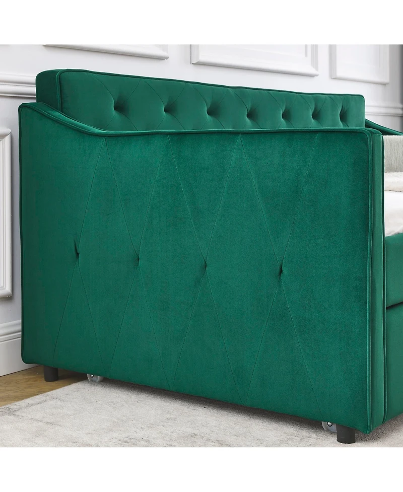 Simplie Fun Tufted Twin Daybed with Trundle, Beige (80.5" x 44.5" x 33.5")