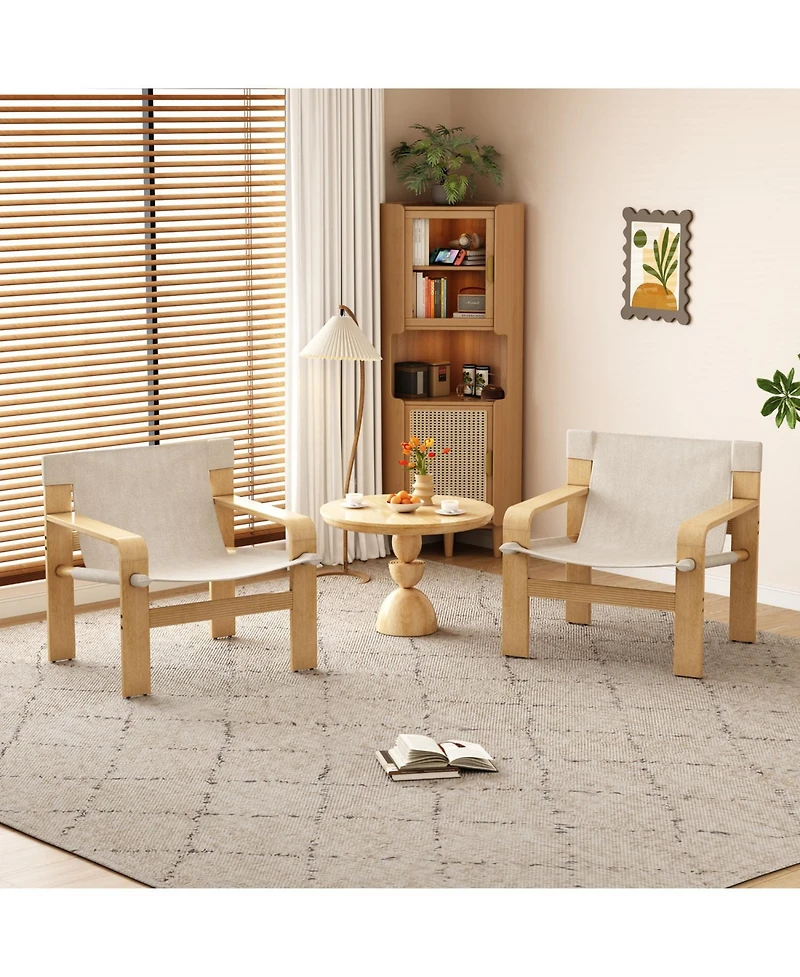 Streamdale Furniture Oak Accent Lounge Chair - Washable Linen White