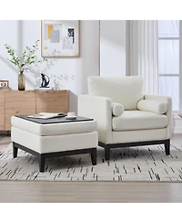 Streamdale Furniture 35.4" Farmhouse Upholstered Accent Chair with Ottoman & Coffee Table