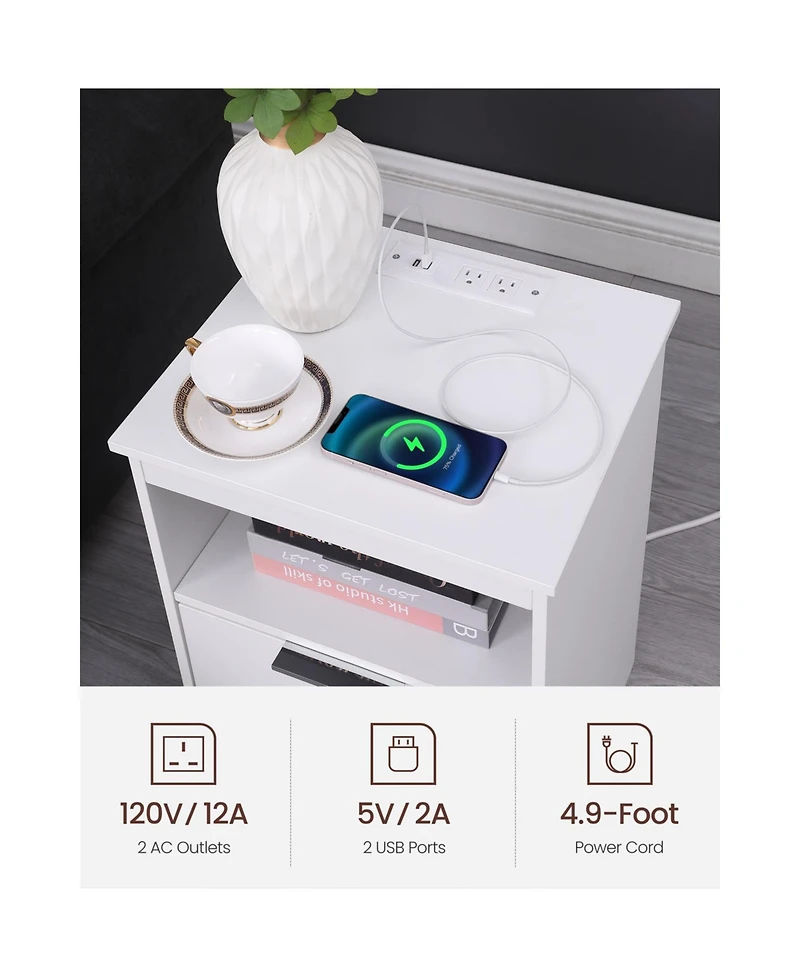 Streamdale Furniture Nightstand with Charging Station & 2 Drawers
