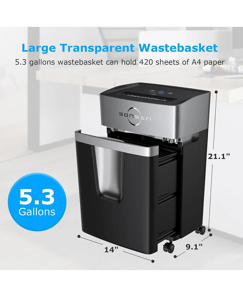 Bonsaii 12-Sheet Micro-Cut Shredder, P-4 Security, 40-min run, 55dB Quiet, Shreds Paper/Cards/Staples, 5.3Gal Bin, Home/Office
