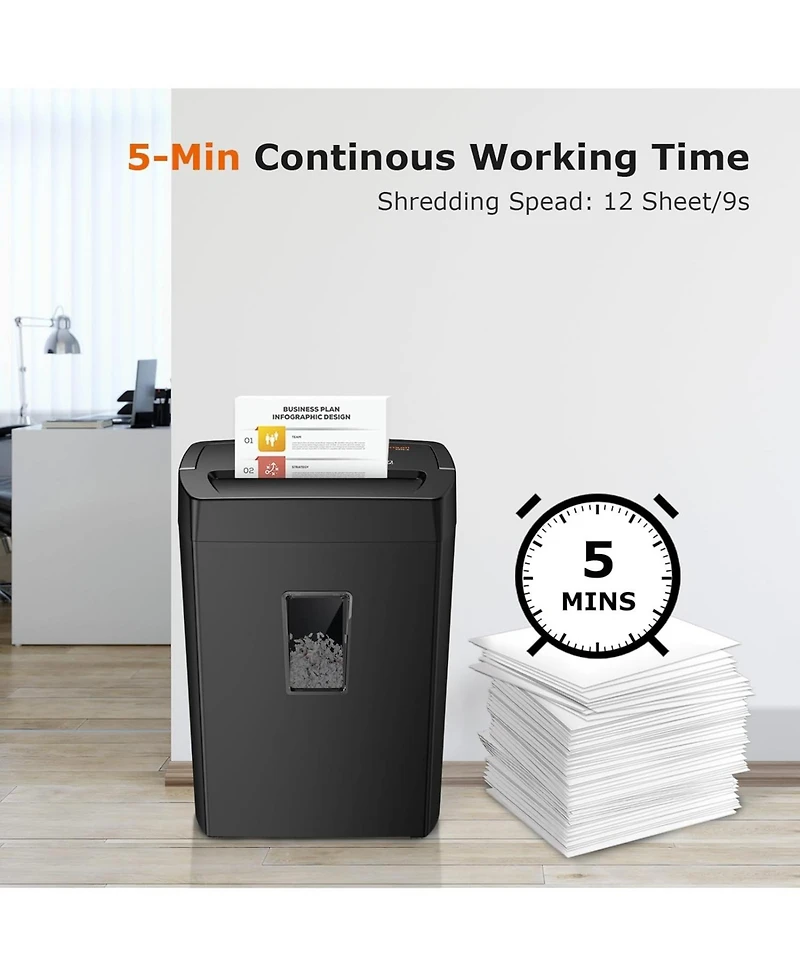 Bonsaii 12-Sheet Crosscut Shredder, P-4, 5.5Gal Bin, Shreds Paper/Cards/Mail/Staples, Heavy-Duty, Home Office