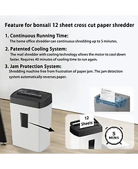 Bonsaii Crosscut Shredder, 12-sheet, P-4 Security, 5.5Gal Bin, Heavy-Duty, Shreds Paper, Credit Cards, Mail & Staples