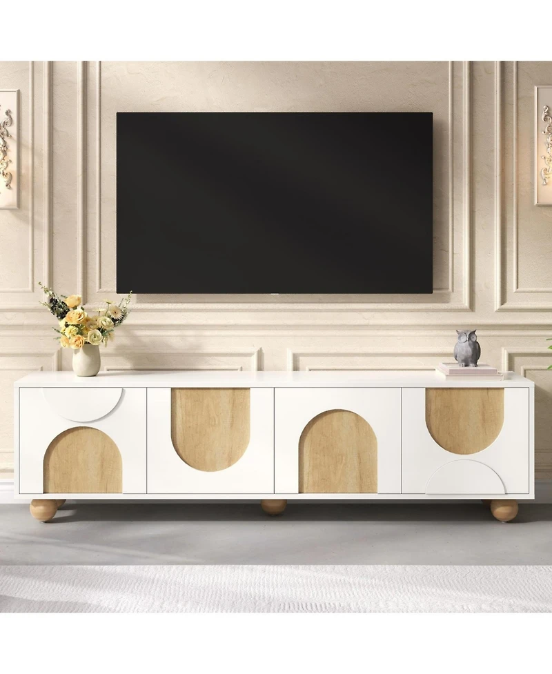 Streamdale Furniture Farmhouse Tv Stand for 75" TVs, Cream Media Console, White, 69.6"W