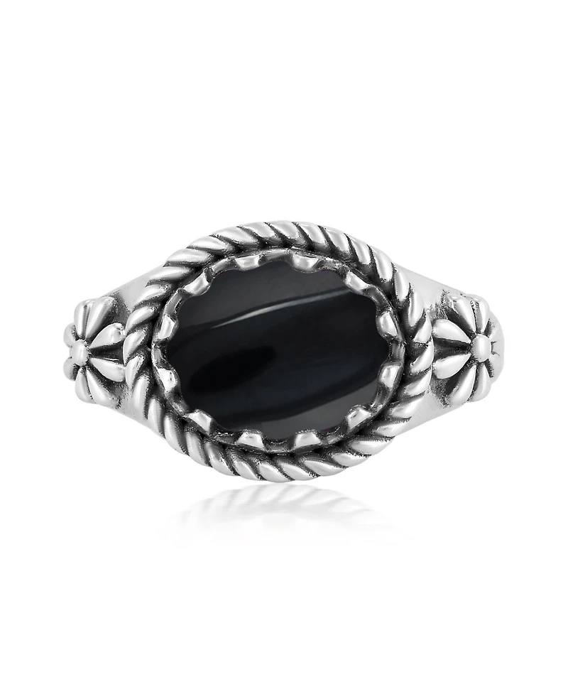 American West Jewelry Sterling Silver Black Onyx East West Ring