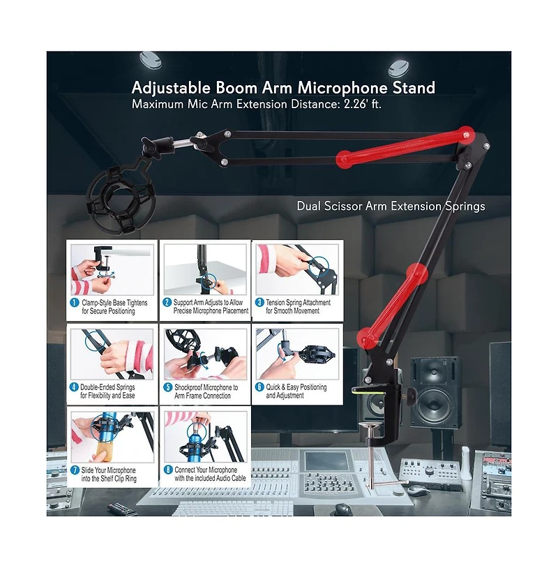 Pyle Adjustable Boom Arm Microphone Stand with Shock Mount PMKSH01