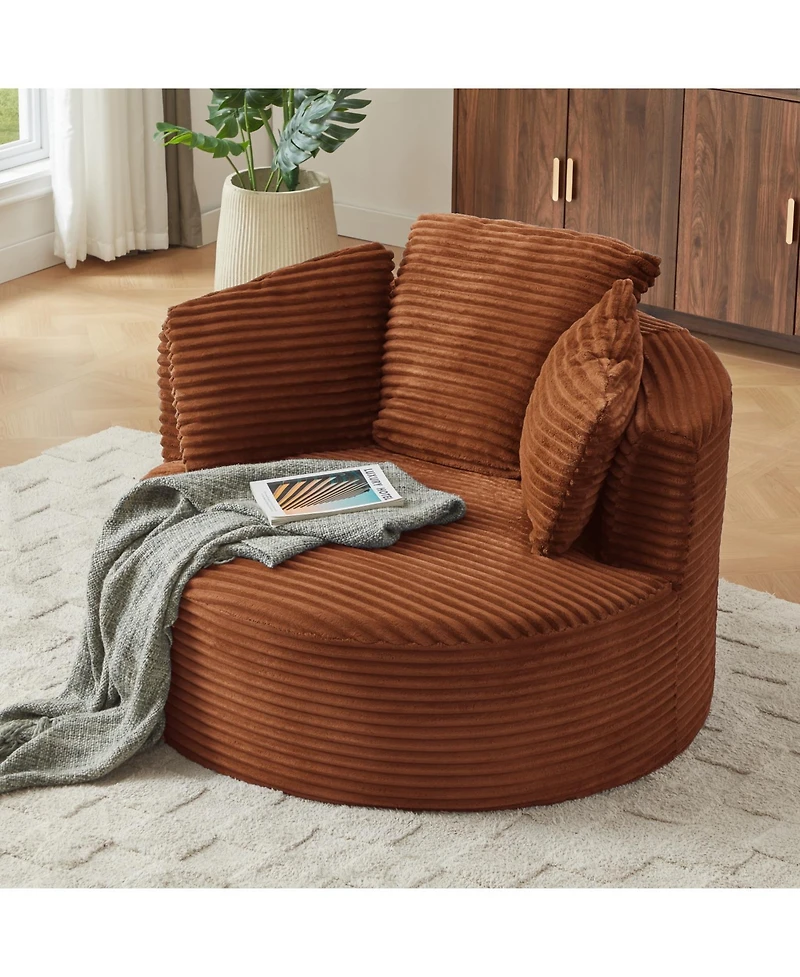 Streamdale Furniture Streamdale Corduroy Round Chair - Cushioned Backrest - Modern Comfort