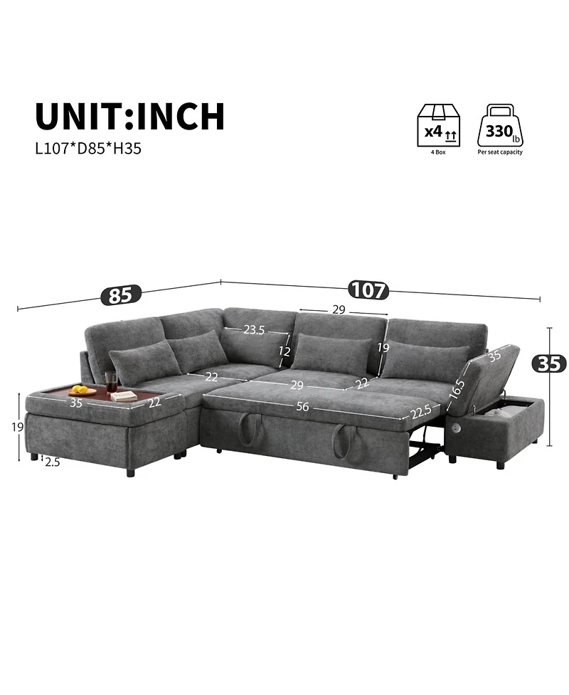 Streamdale Furniture 107" Modular Sectional Sofa with Ottoman