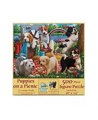 SunsOut Puppies on a Picnic 500 piece Jigsaw Puzzle for Adults