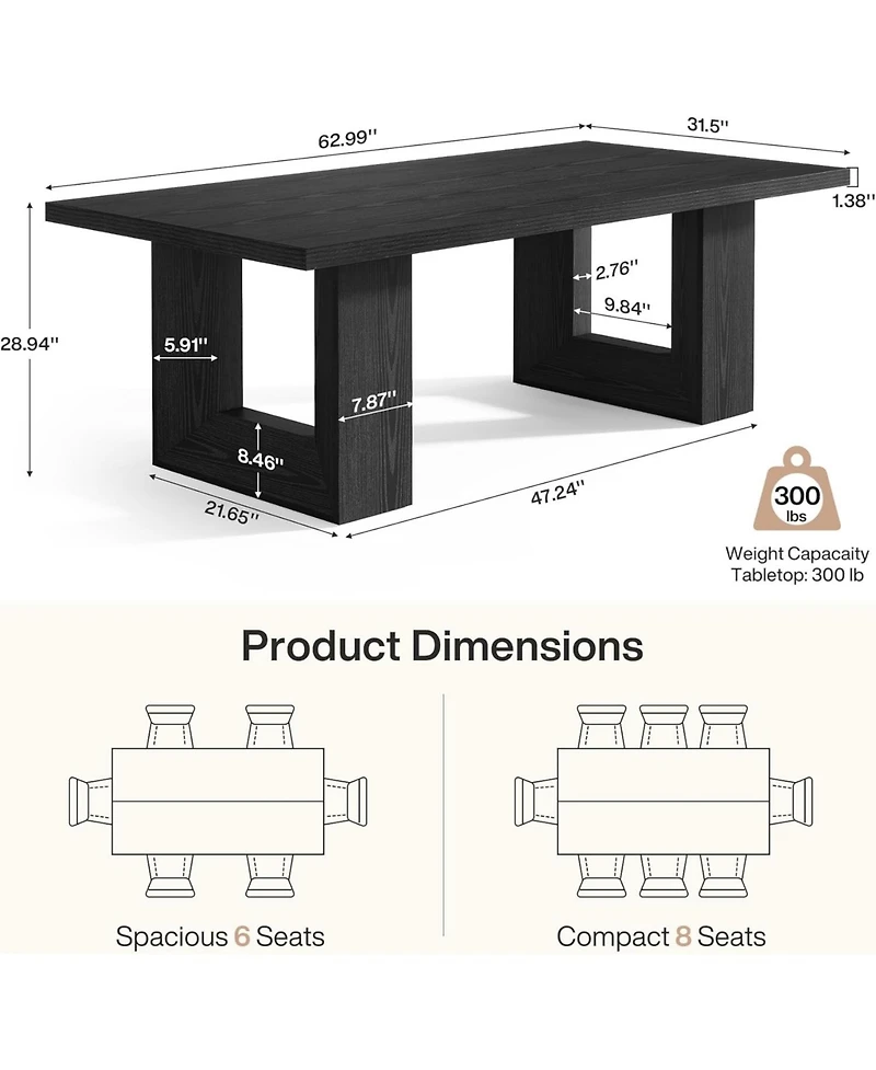 Tribesigns Farmhouse Dining Table for 6-8, 63-Inch Rectangle Kitchen Table with Strong Geometric Frame