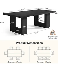 Tribesigns Farmhouse Dining Table for 6-8, 63-Inch Rectangle Kitchen Table with Strong Geometric Frame