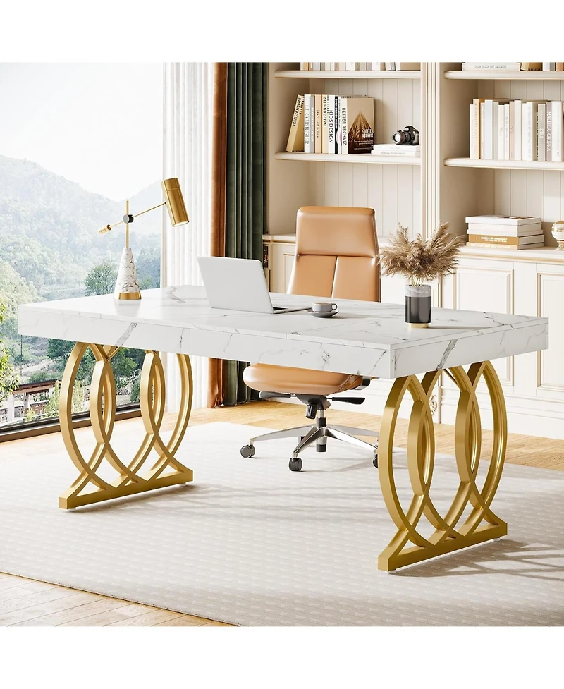 Tribesigns 63-Inch Executive Desk, Modern Office Computer Desk with Faux Marble Tabletop