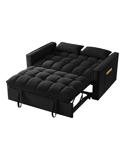 Clihome 4 in1 Loveseat Sofa Bed with Armrests & Storage Pockets, Multi-Function Tufted Pull-out Sofa Bed with Adjustable