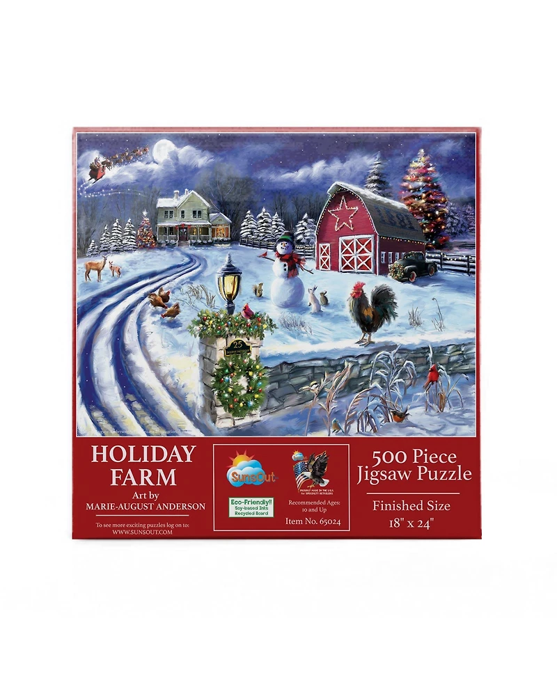 SunsOut Holiday Farm Road 500 piece Jigsaw Puzzle for Adults Christmas