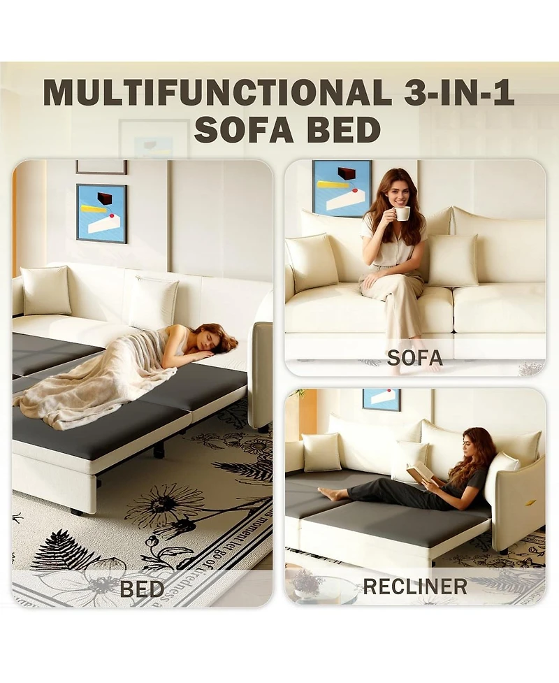 Maison Boucle 81.9'' Velvet Pull Out Sleeper Sofa Bed, 3-in-1 Convertible King Couch with Pillows, Modern for Living Room-Maison