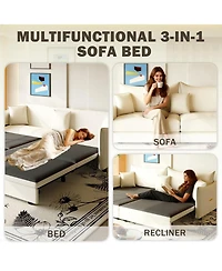 Maison Boucle 81.9'' Velvet Pull Out Sleeper Sofa Bed, 3-in-1 Convertible King Couch with Pillows, Modern for Living Room-Maison