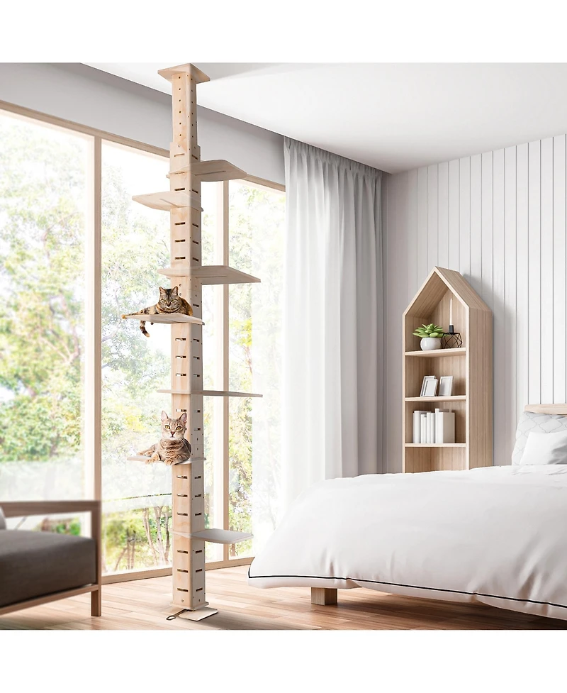 Zeus & Ruta 9 Adjustable Floor to Ceiling Cat Tree Multi Level Vertical Condo Climbing Frame