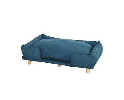 Zeus & Ruta Dark Blue Pine Leg Elevated Cat Sofa with Cushion