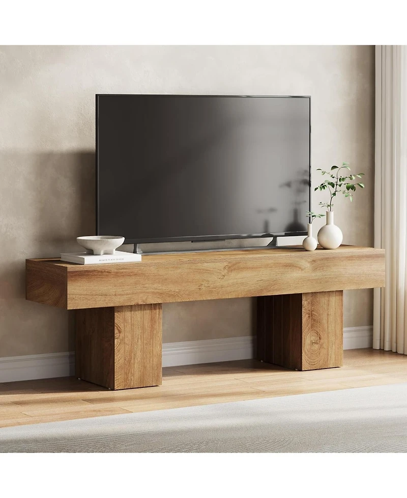 Tribesigns Tv Stand for Tvs up to 55 Inch, Farmhouse Entertainment Center, Light Wood Low TV Consoles