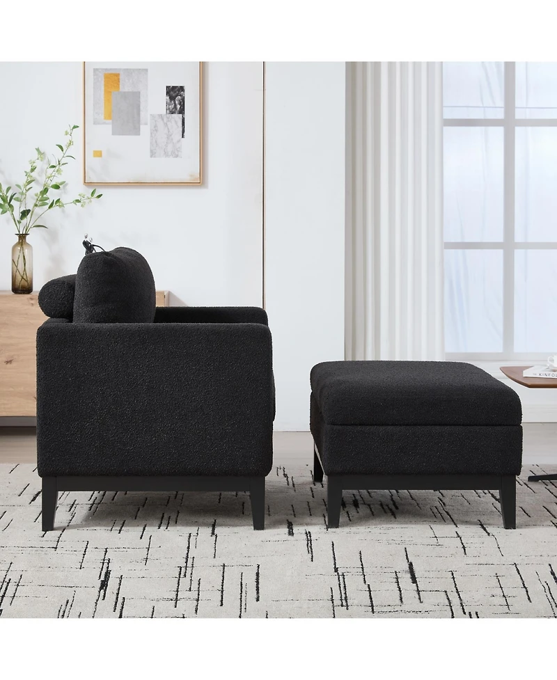 Streamdale Furniture Farmhouse Upholstered Accent Chair with Ottoman & Coffee Table