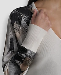 Dkny Women's Printed Organza-Sleeve V-Neck Shirt