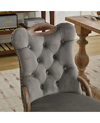 Streamdale Furniture Velvet Tufted Dining Chairs, Wood Handles & Legs, Copper Nails, Set of 2, Gray