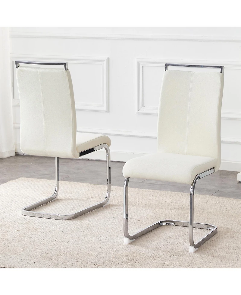 Streamdale Furniture Luxury Dining Chairs, White Fabric & Silver Legs, Set of 2