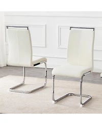 Streamdale Furniture Luxury Dining Chairs, White Fabric & Silver Legs, Set of 2