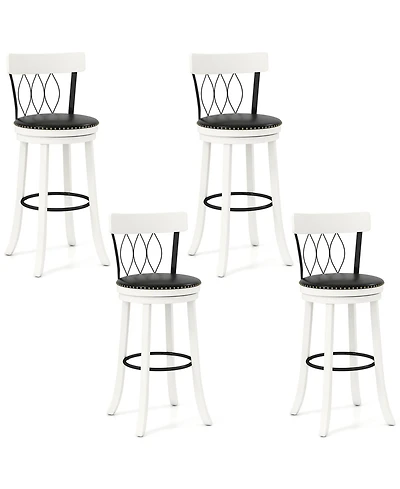 Gymax 29'' Set of 4 Bar Stools w/ Footrest Rubber Wood Frame & Tufted Rivets