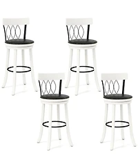 Gymax 29'' Set of 4 Bar Stools w/ Footrest Rubber Wood Frame & Tufted Rivets